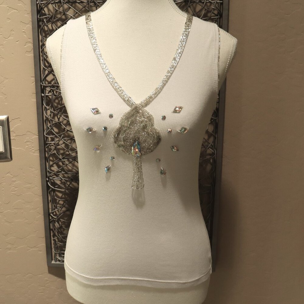 ABS by Allen Schwartz Embellished Rib Knit Tank Top